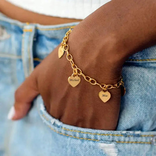 (*Autumn Sale*) Personalized Heart Engraved Bracelet W/ 1-5 Charms