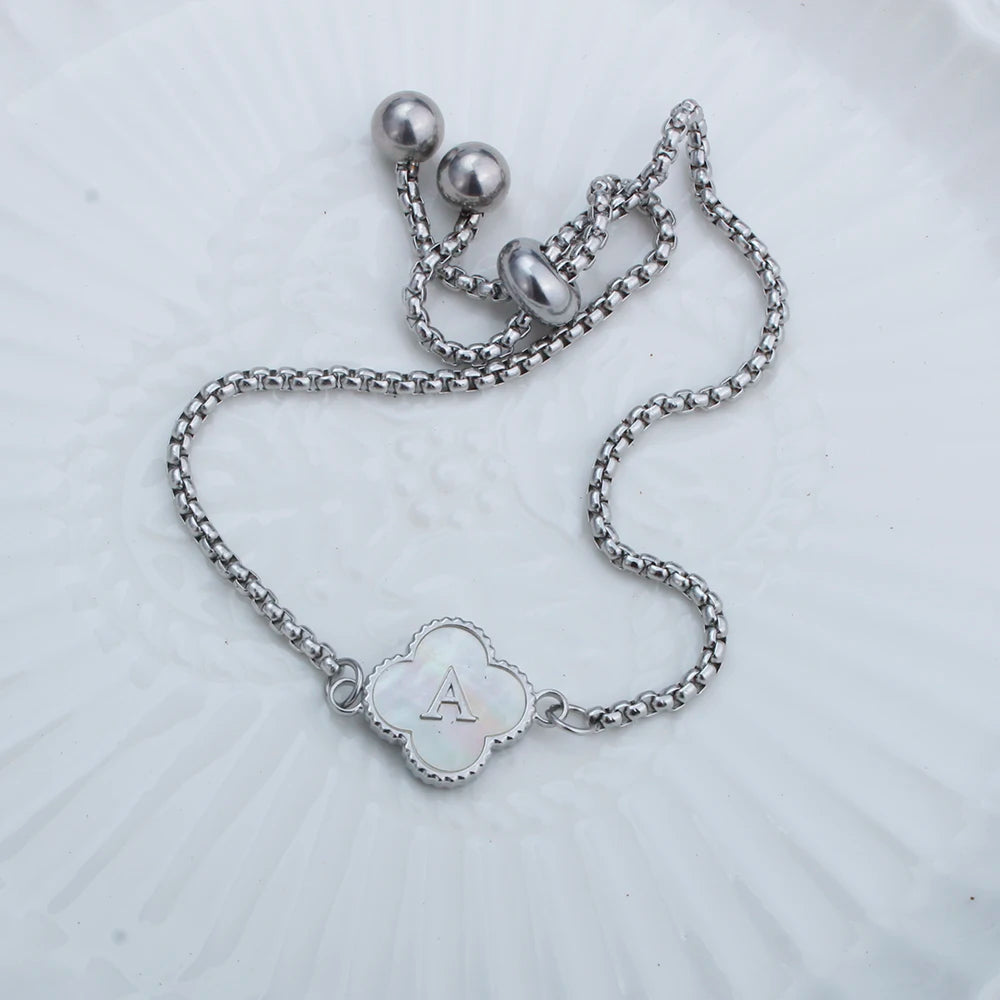 (*Summer Sale*) Four Leaf Clover Initial Bracelet
