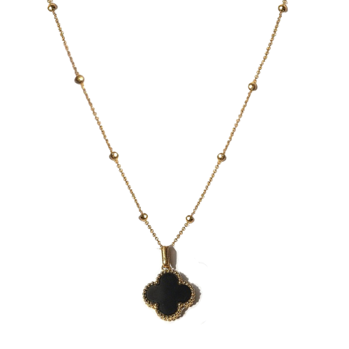 (*Autumn Sale*) Black Onyx Clover Pendant Necklace