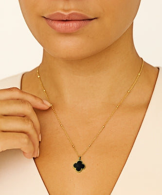 (*Autumn Sale*) Black Onyx Clover Pendant Necklace