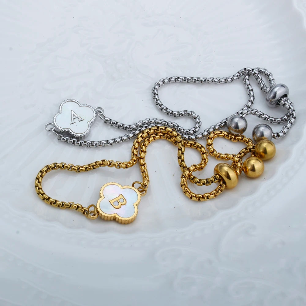 (*Summer Sale*) Four Leaf Clover Initial Bracelet
