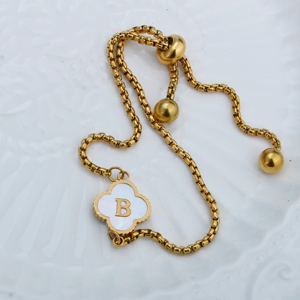 (*Summer Sale*) Four Leaf Clover Initial Bracelet