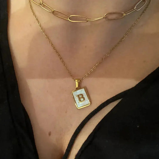 (*Autumn Sale*) Mother of Pearl Initial Necklace