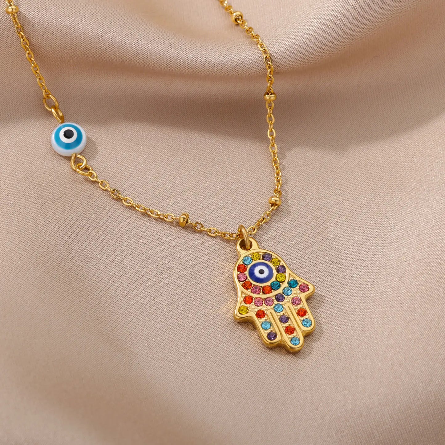 Hamsa Hand Evil Eye Necklace