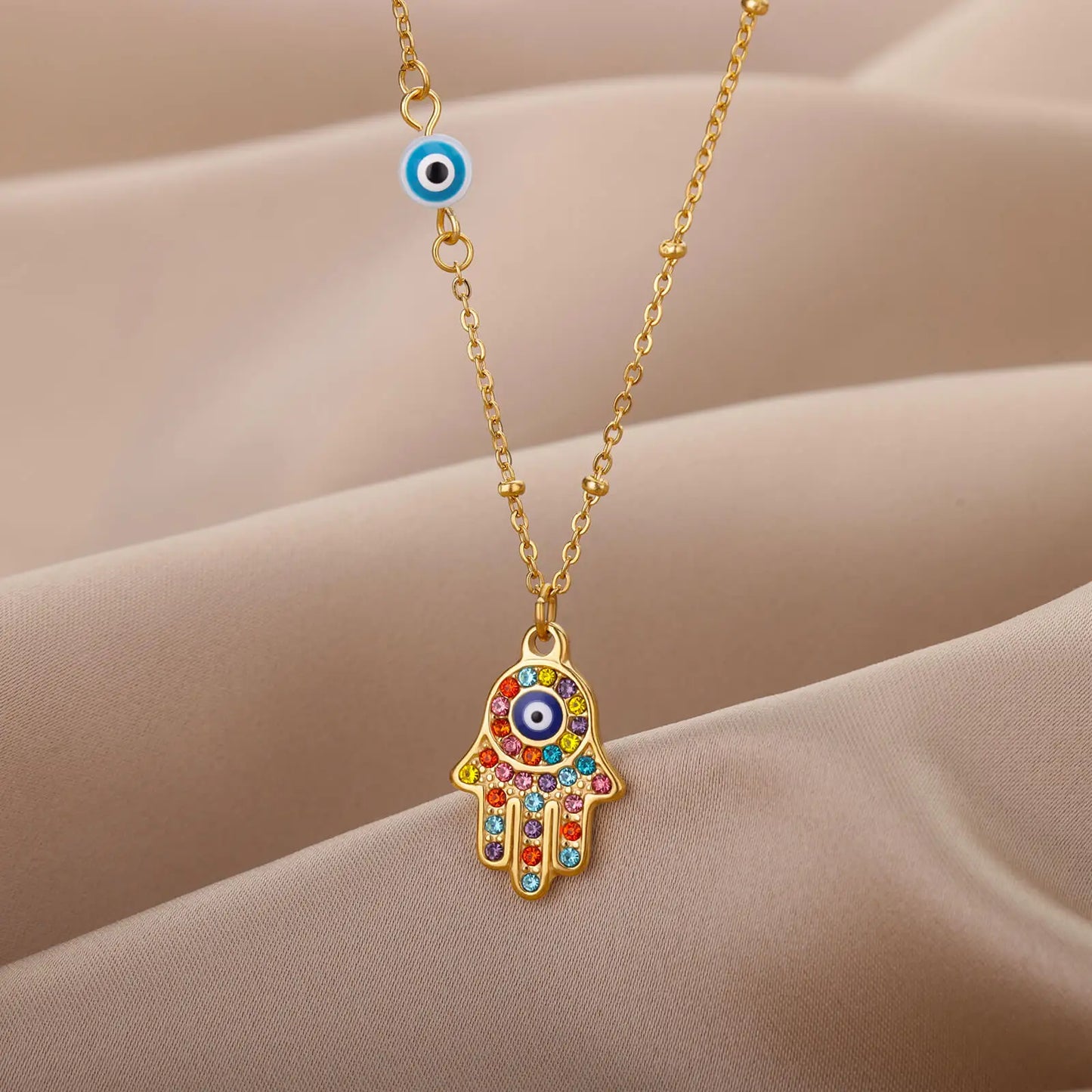Hamsa Hand Evil Eye Necklace