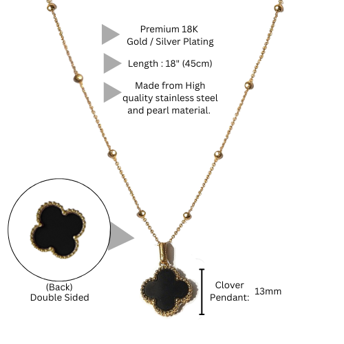 (*Autumn Sale*) Black Onyx Clover Pendant Necklace