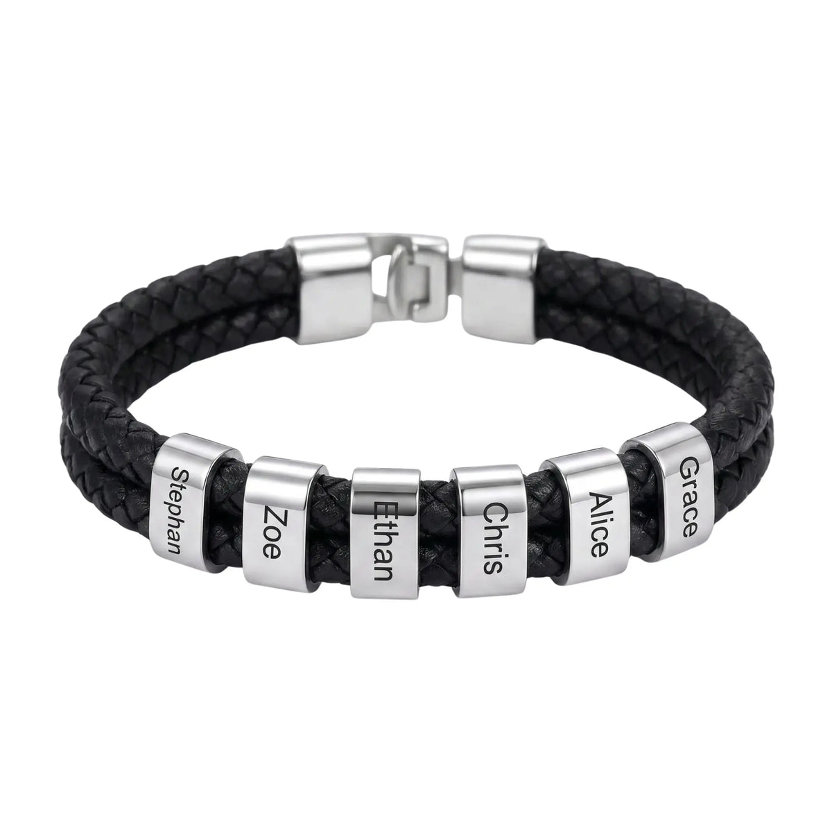 Double Braided Leather Bangle With Square Charm For MenĀ