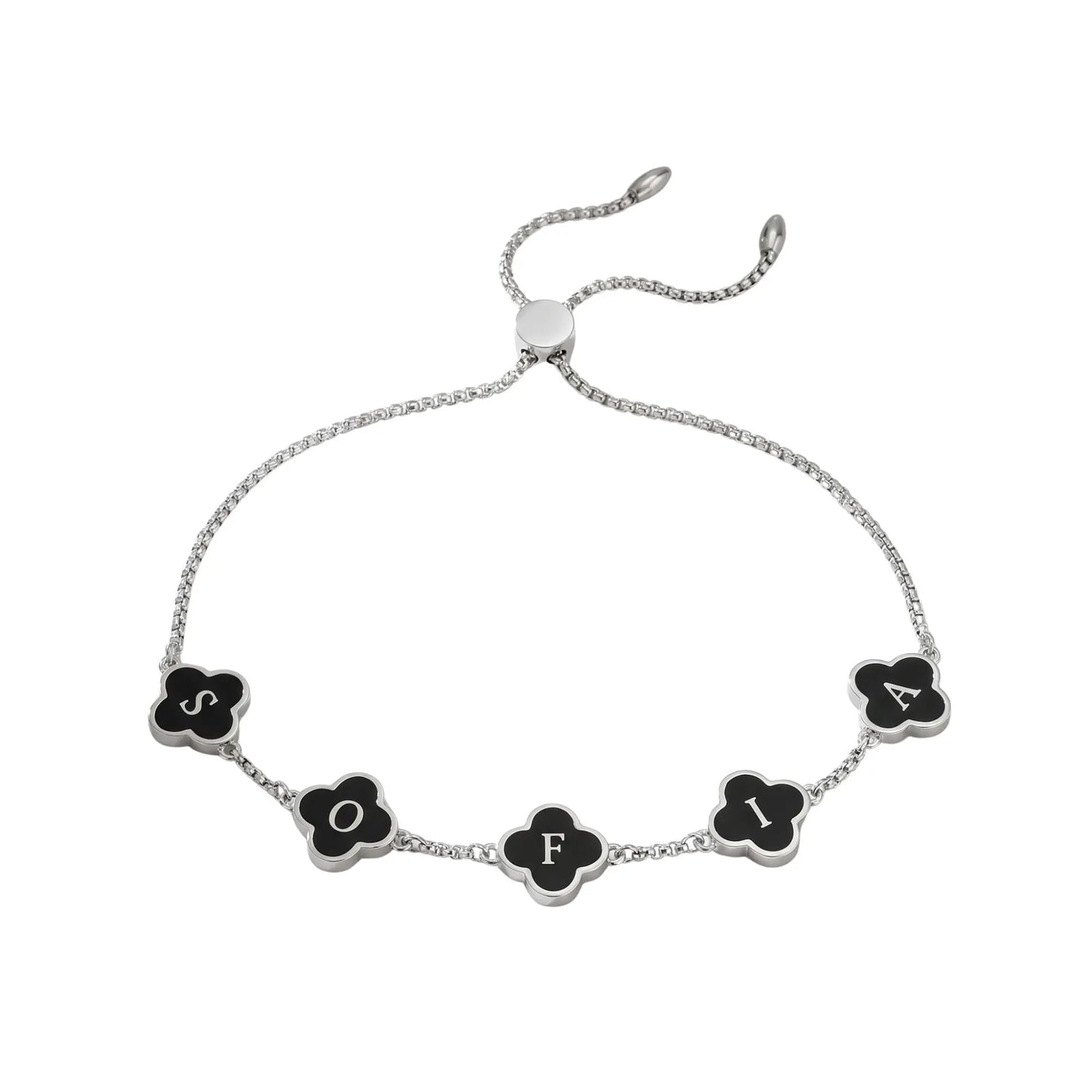 (*Spring Sale*) Onyx Black Clover Custom Name Bracelet
