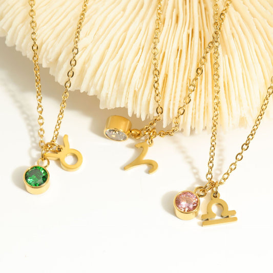 (*Summer Sale*) Birthstone & Zodiac Double Pendant Necklace