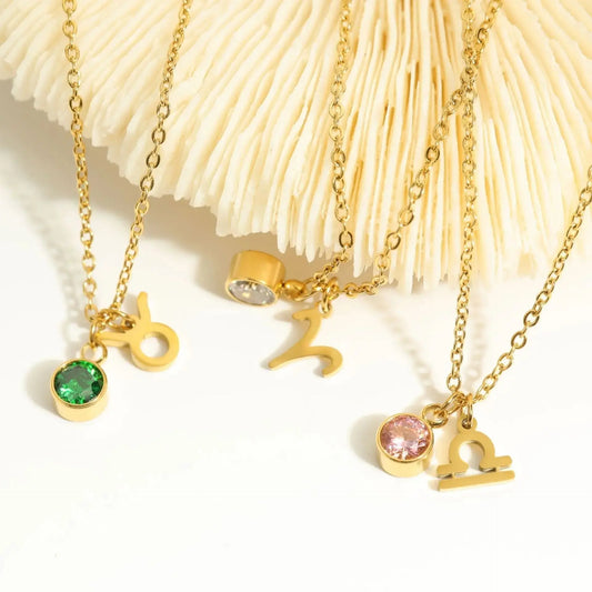 (*Summer Sale*) Birthstone & Zodiac Double Pendant Necklace