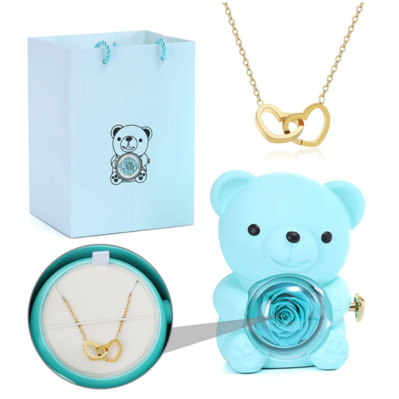 (*Mother's Day Sale*) Eternal Rose Bear With Engraved Necklace