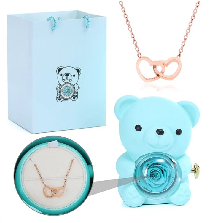 (*Mother's Day Sale*) Eternal Rose Bear With Engraved Necklace
