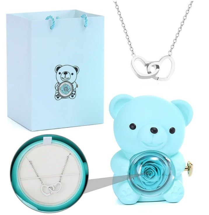(*Mother's Day Sale*) Eternal Rose Bear With Engraved Necklace