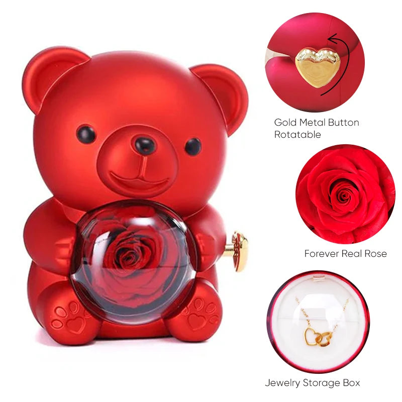 (*Mother's Day Sale*) Eternal Rose Bear With Engraved Necklace