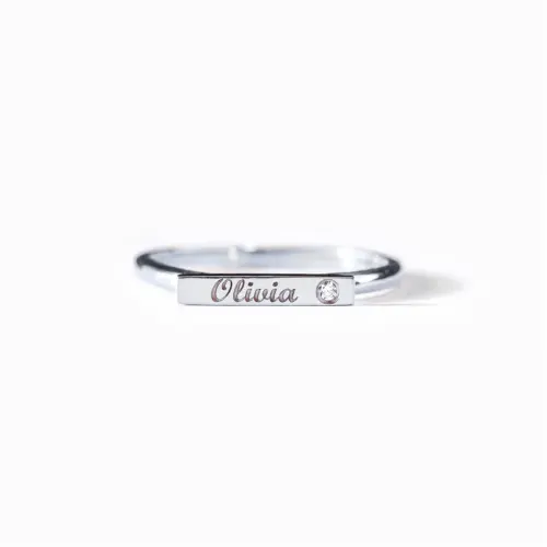 Dainty Engraved Birthstone Signet Ring