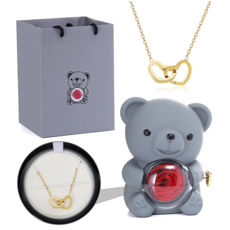 (*Mother's Day Sale*) Eternal Rose Bear With Engraved Necklace