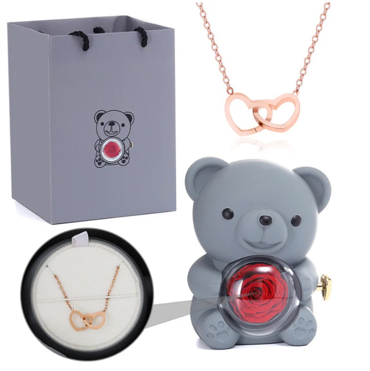 (*Mother's Day Sale*) Eternal Rose Bear With Engraved Necklace