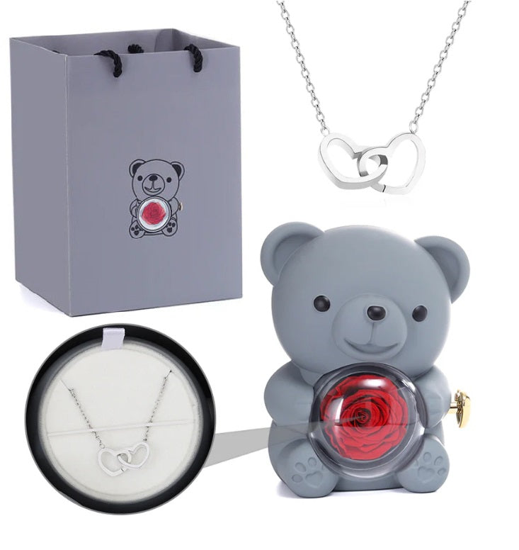 (*Mother's Day Sale*) Eternal Rose Bear With Engraved Necklace