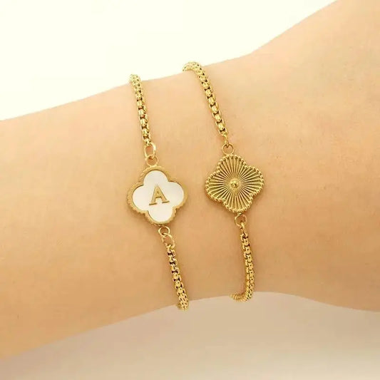 (*Autumn Sale*) Four Leaf Clover Initial Bracelet