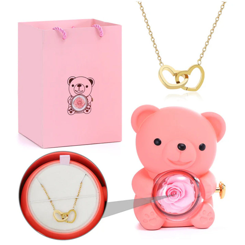 (*Mother's Day Sale*) Eternal Rose Bear With Engraved Necklace