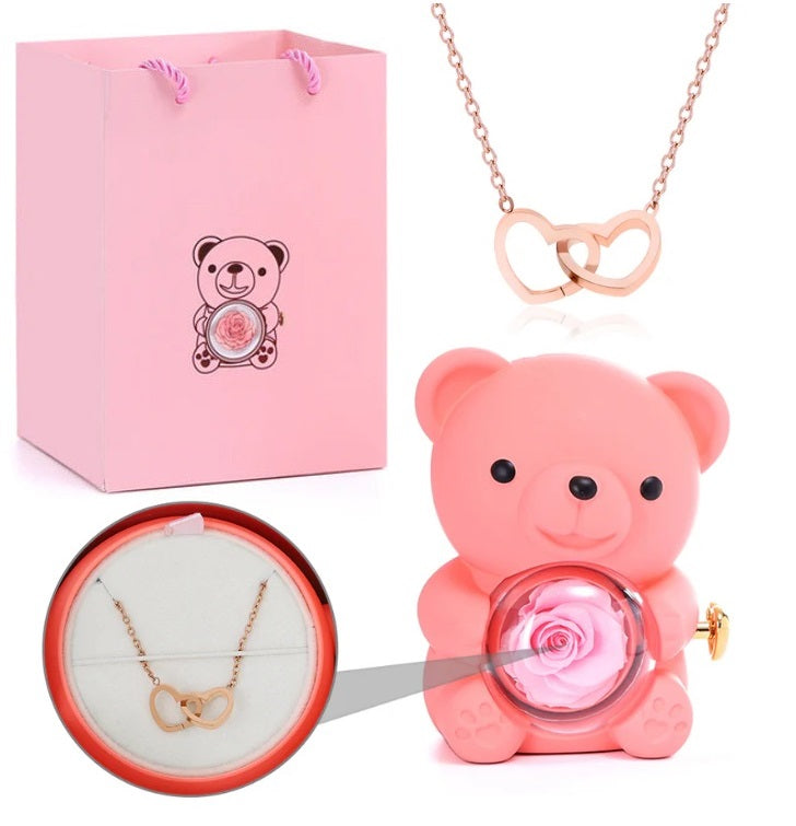 (*Mother's Day Sale*) Eternal Rose Bear With Engraved Necklace