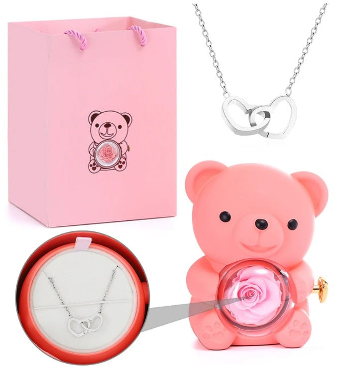 (*Mother's Day Sale*) Eternal Rose Bear With Engraved Necklace