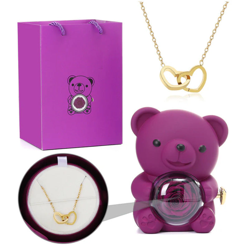 (*Mother's Day Sale*) Eternal Rose Bear With Engraved Necklace