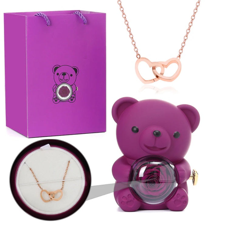 (*Mother's Day Sale*) Eternal Rose Bear With Engraved Necklace