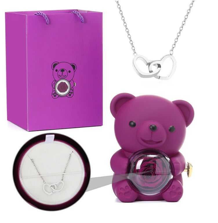 (*Mother's Day Sale*) Eternal Rose Bear With Engraved Necklace
