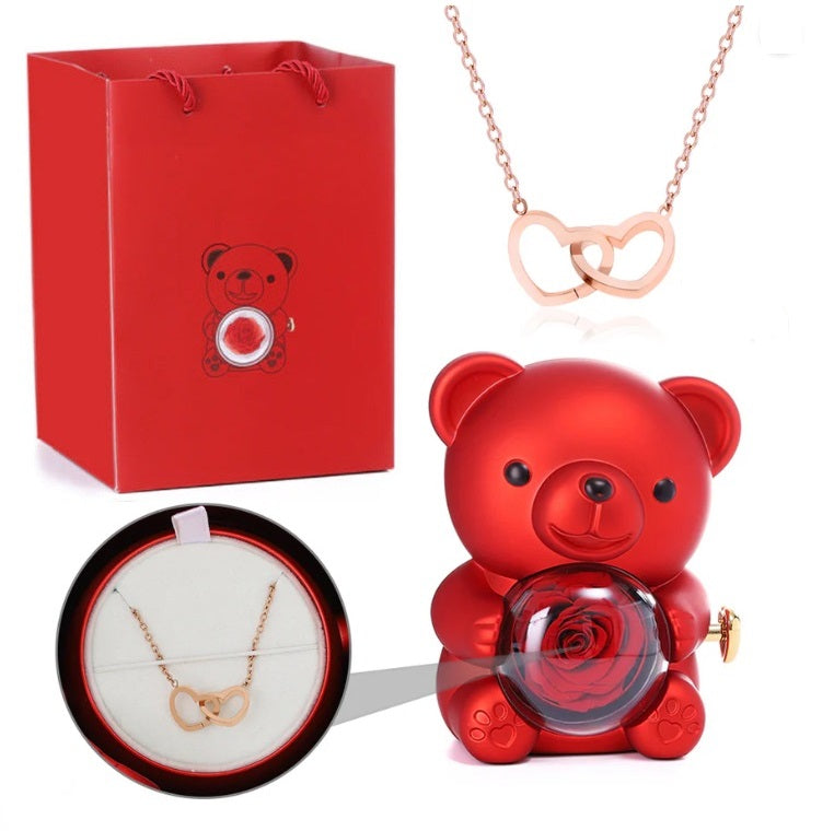 (*Mother's Day Sale*) Eternal Rose Bear With Engraved Necklace