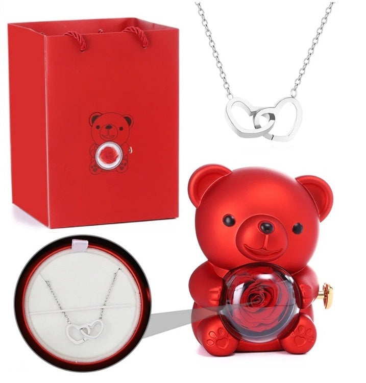 (*Mother's Day Sale*) Eternal Rose Bear With Engraved Necklace