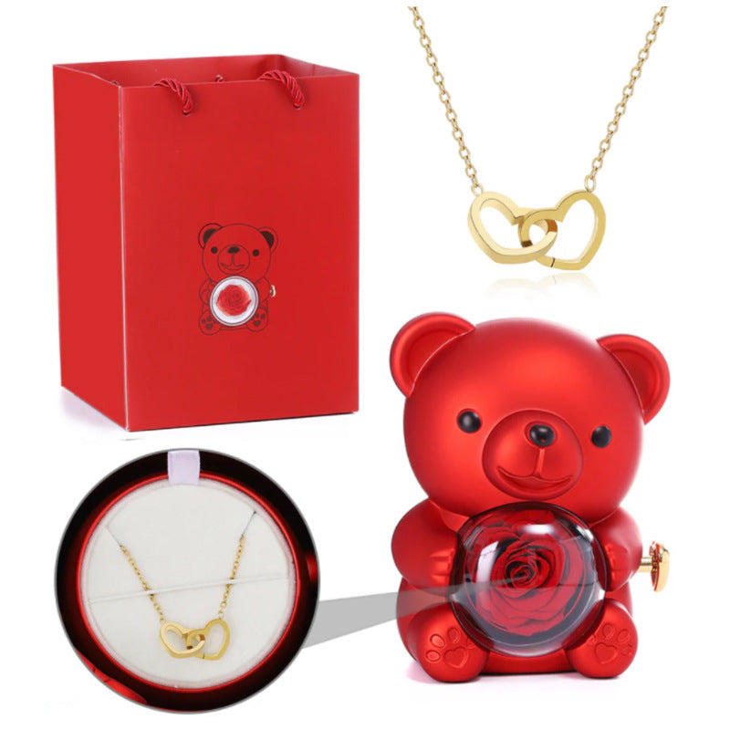 (*Mother's Day Sale*) Eternal Rose Bear With Engraved Necklace
