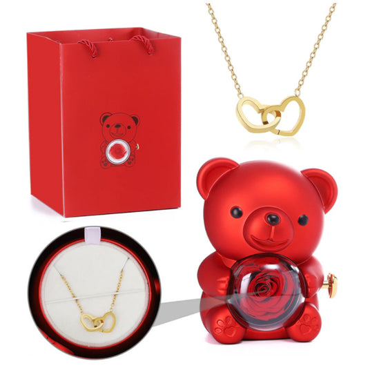 (*Autumn Sale*) Eternal Rose Bear With Engraved Necklace