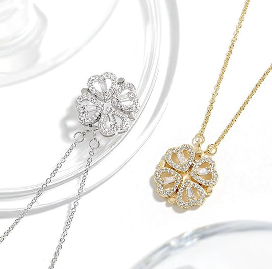 (*Autumn Sale*) Four Heart Magnet Clover Necklace