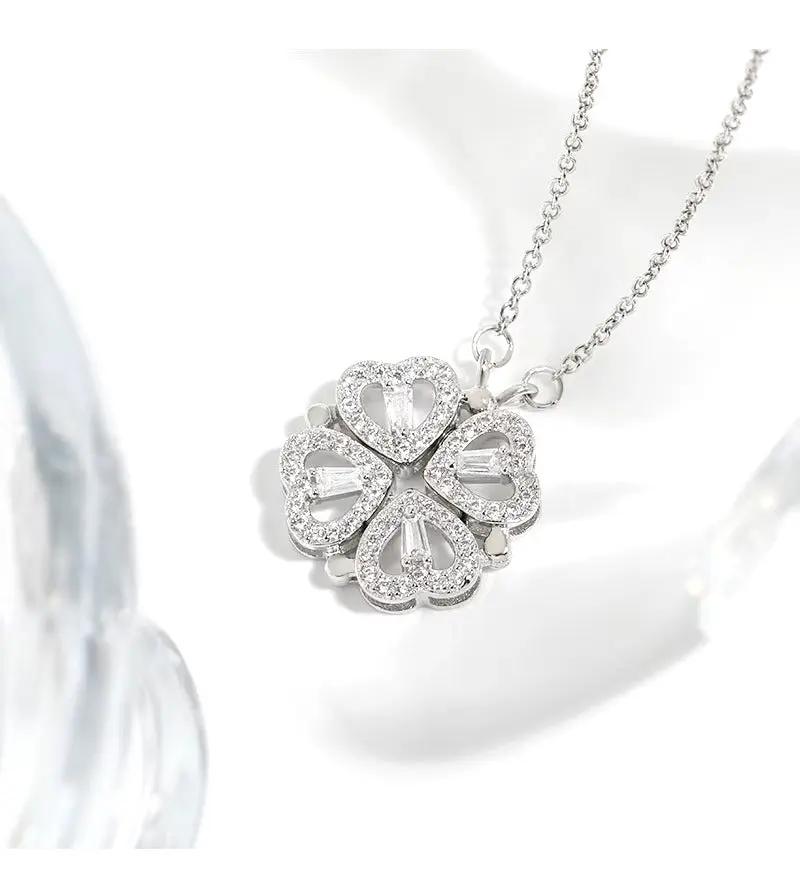 (*Autumn Sale*) Four Heart Magnet Clover Necklace