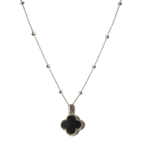 (*Autumn Sale*) Black Onyx Clover Pendant Necklace