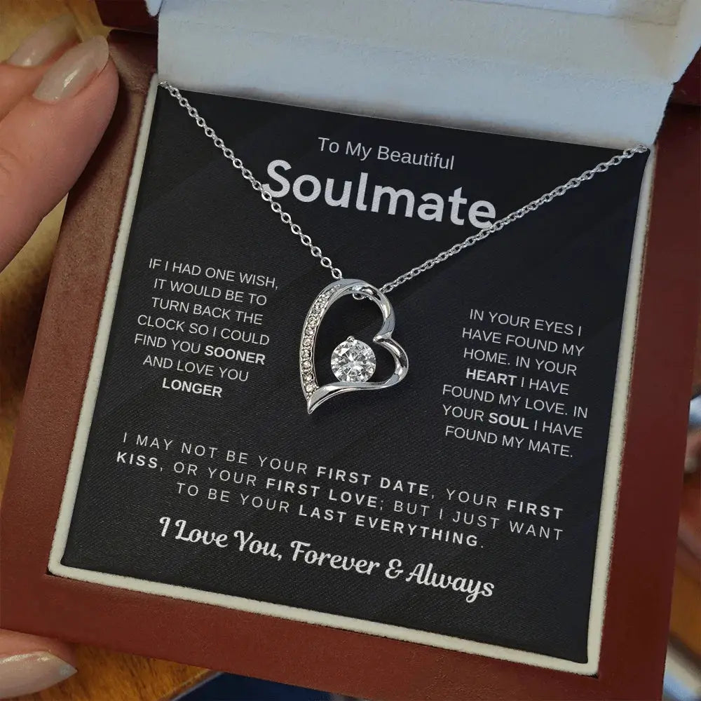To My Beautiful Soulmate "Forever and Always" Sterling Silver Heart Necklace