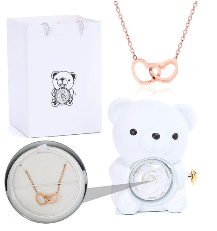 (*Mother's Day Sale*) Eternal Rose Bear With Engraved Necklace