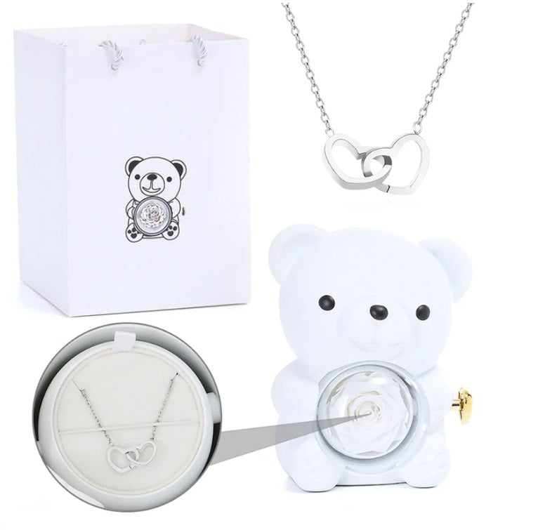 (*Mother's Day Sale*) Eternal Rose Bear With Engraved Necklace