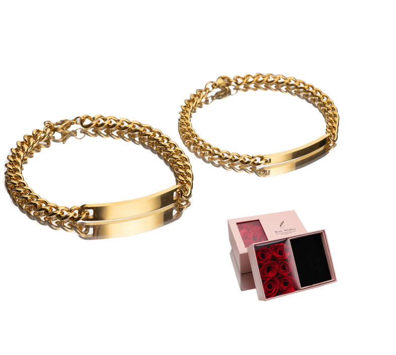 (*Spring Sale*) Engraved Lovers Bracelet set W/ Eternal rose Gift Box