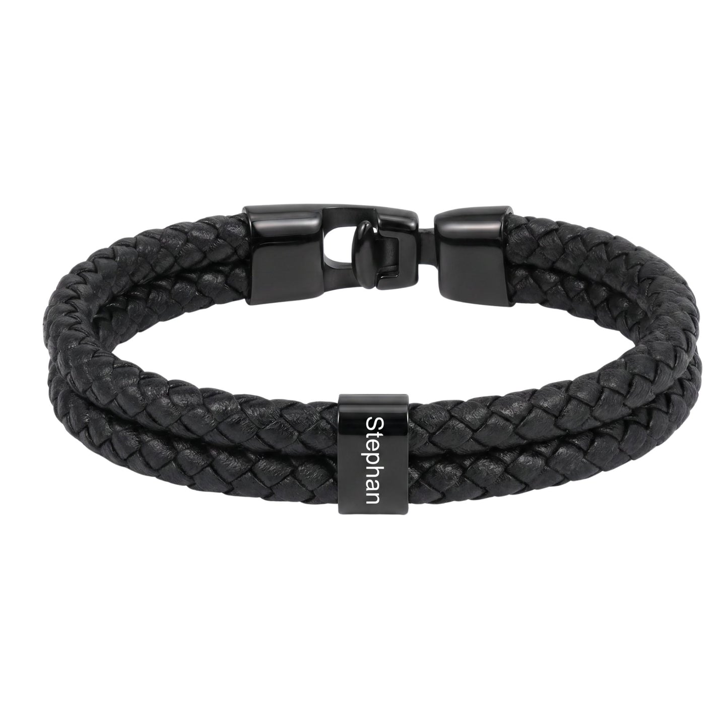 Double Braided Leather Bangle With Square Charm For Men