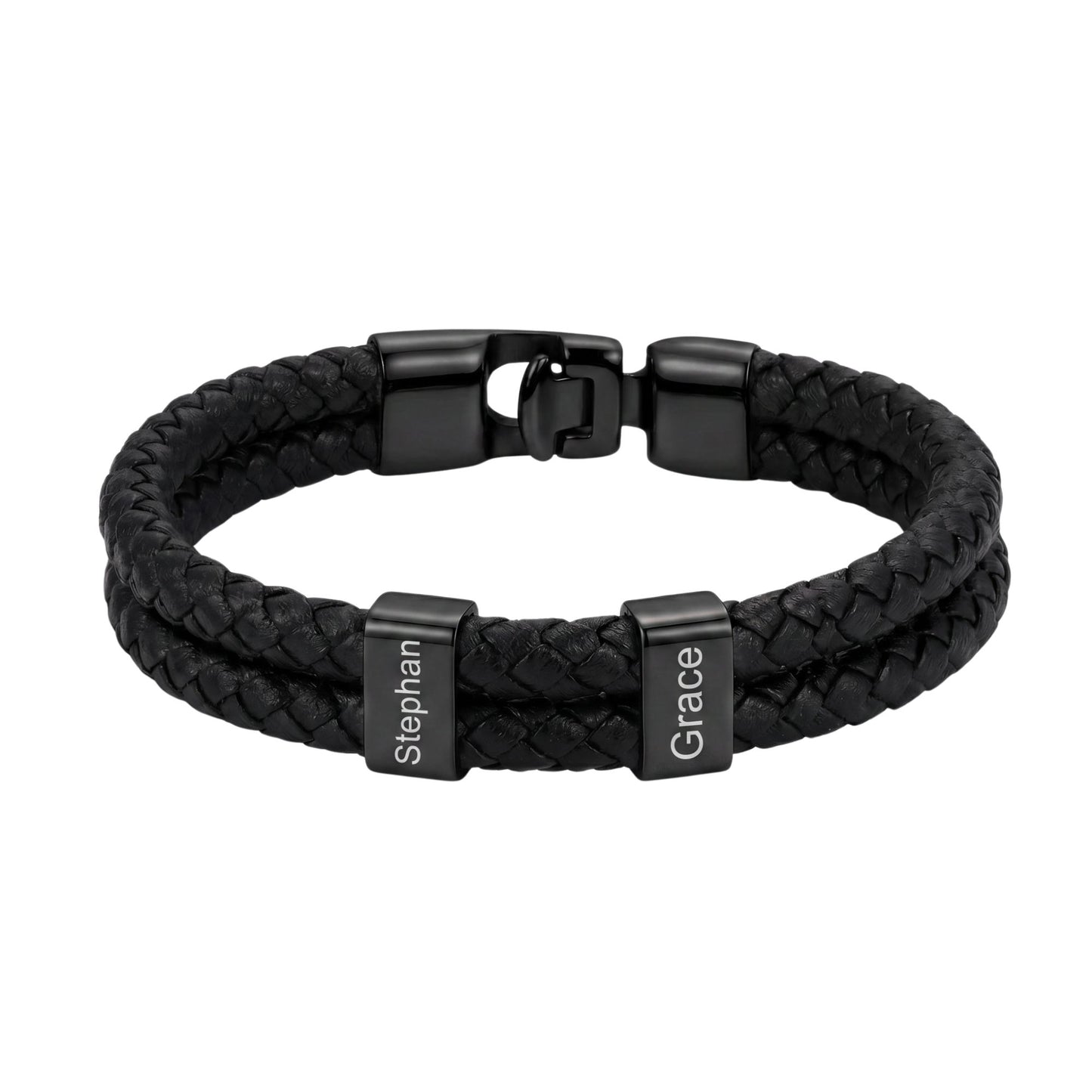 Double Braided Leather Bangle With Square Charm For Men