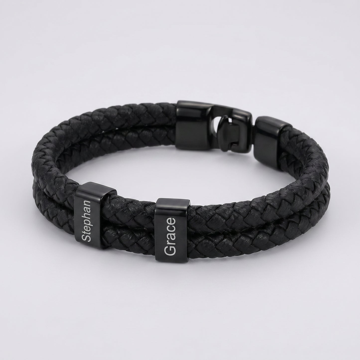 Double Braided Leather Bangle With Square Charm For Men