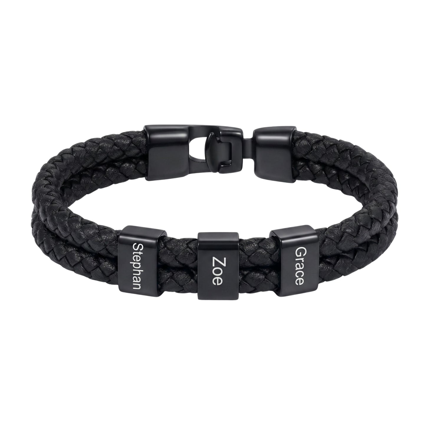 Double Braided Leather Bangle With Square Charm For Men