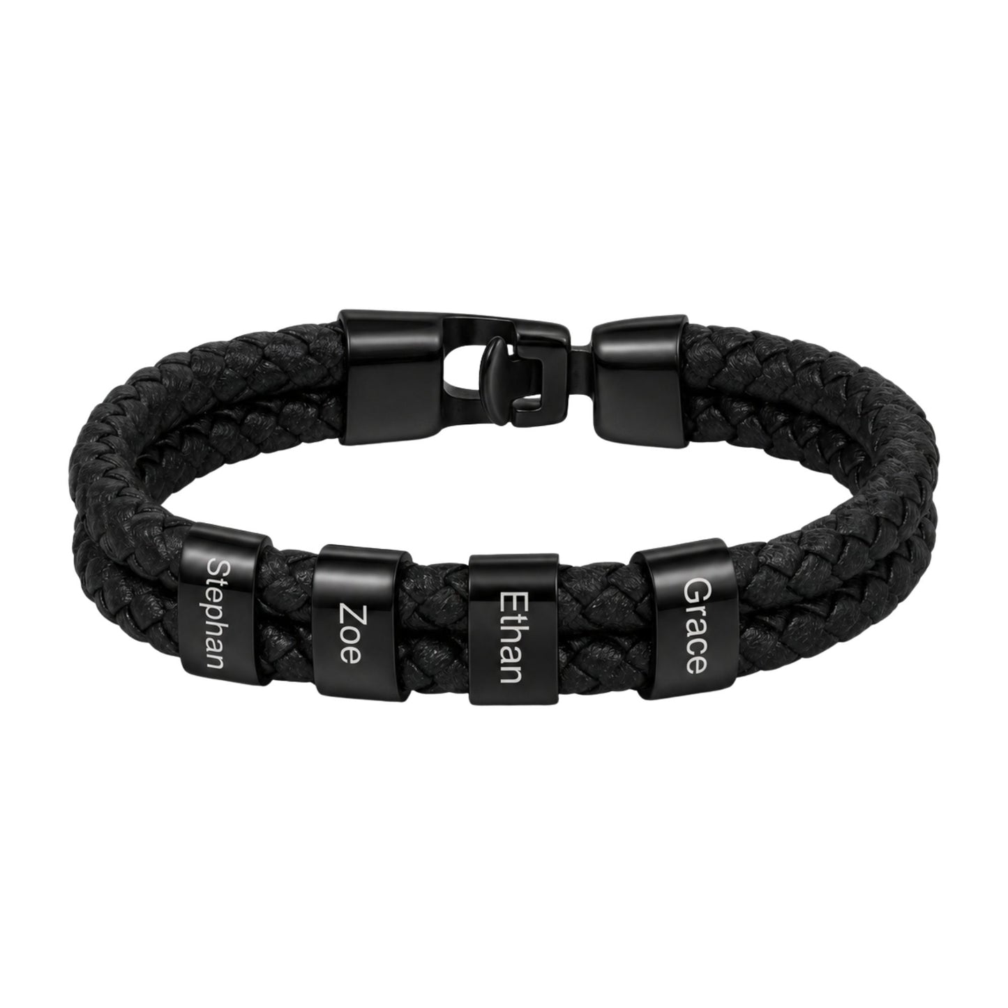 Double Braided Leather Bangle With Square Charm For Men
