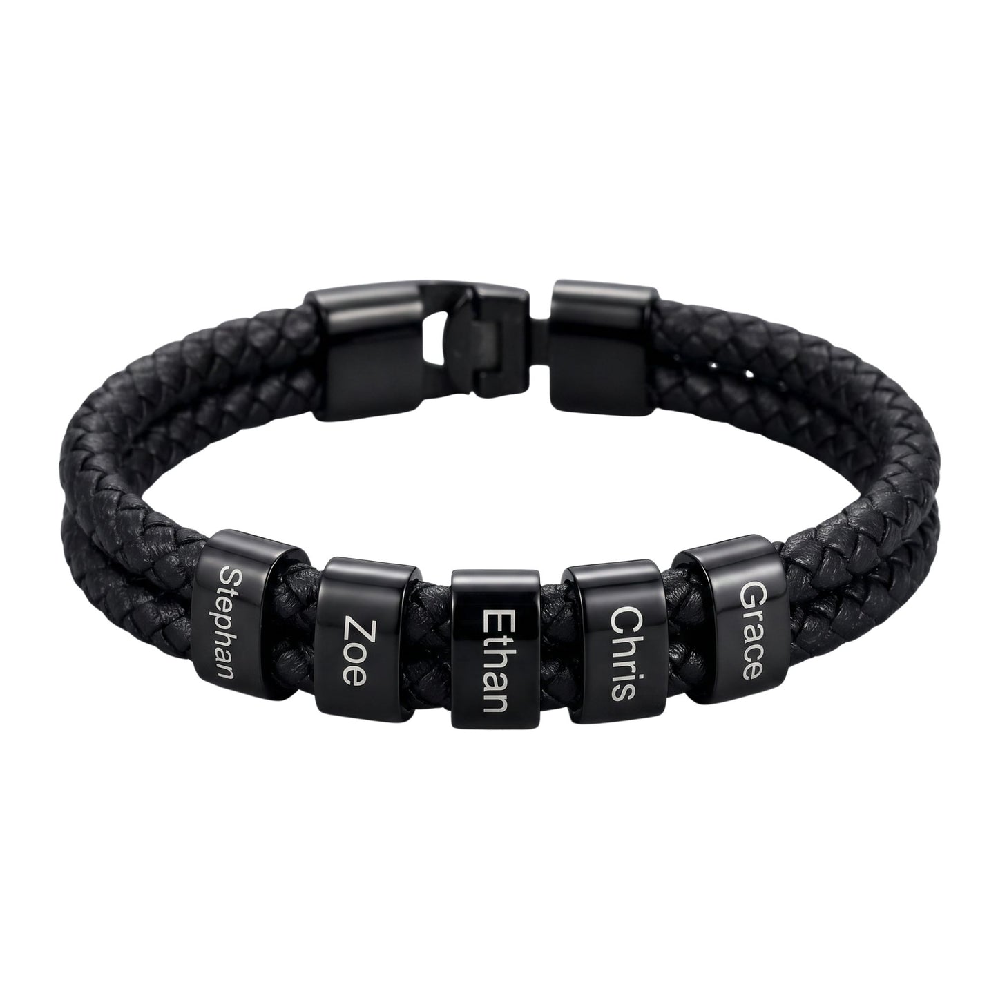 Double Braided Leather Bangle With Square Charm For Men