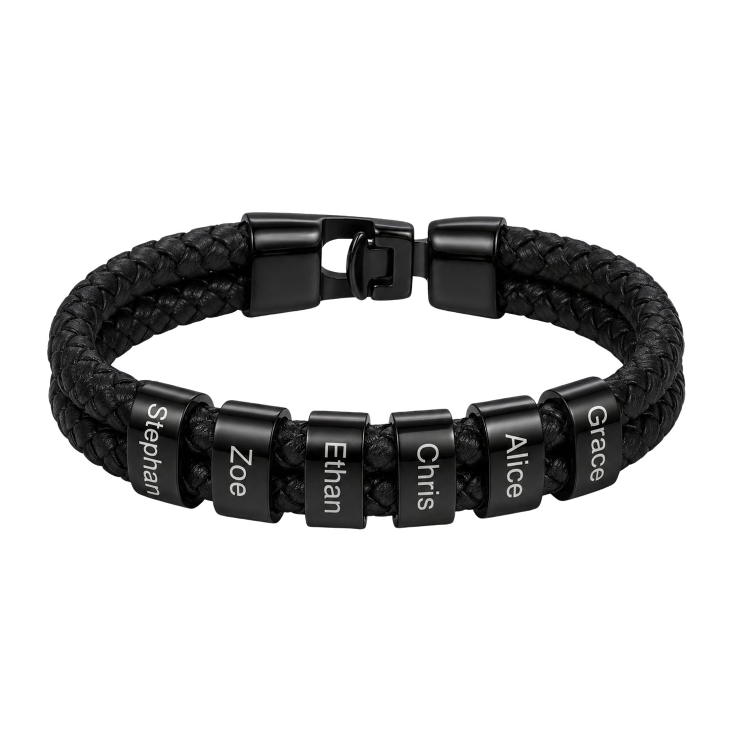 Double Braided Leather Bangle With Square Charm For Men