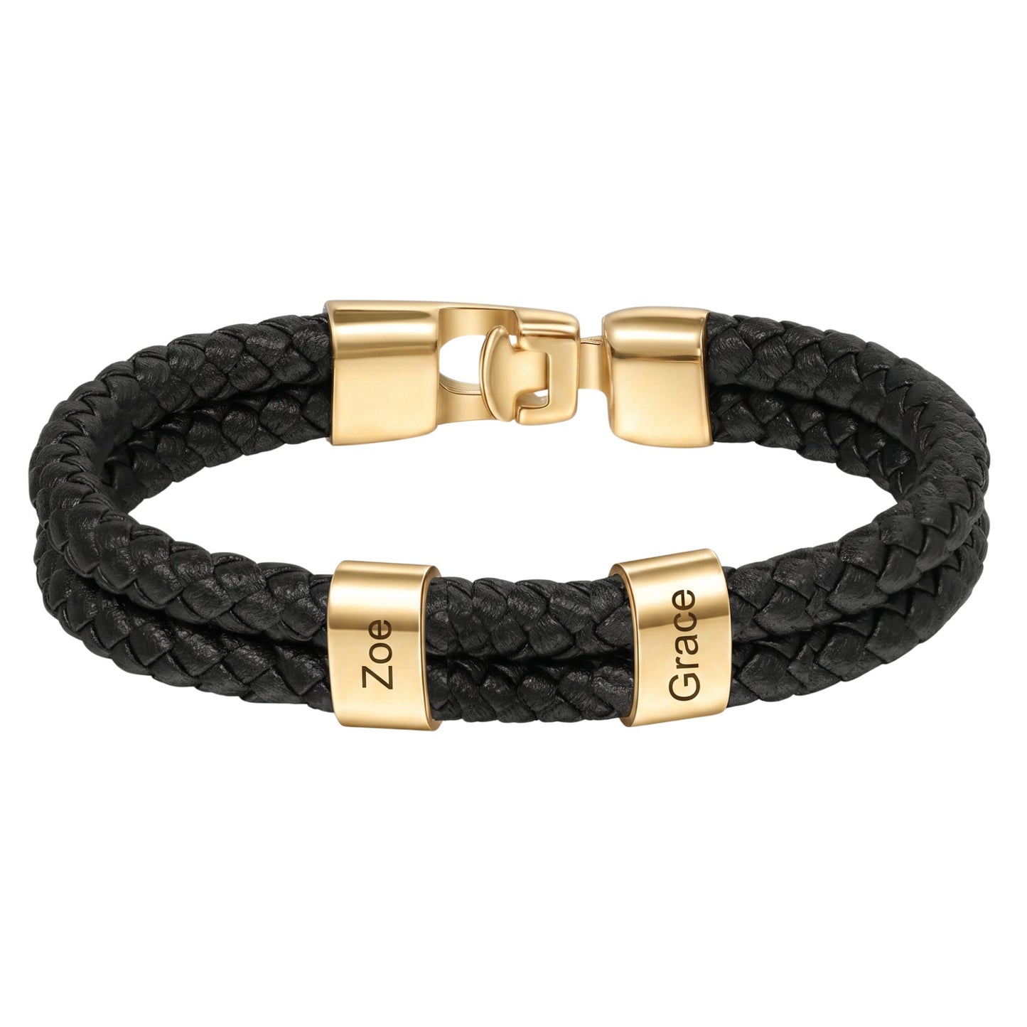 Double Braided Leather Bangle With Square Charm For Men