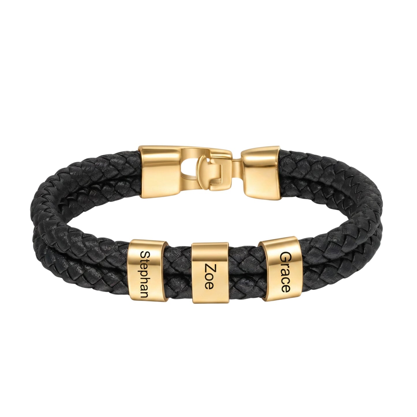 Double Braided Leather Bangle With Square Charm For Men