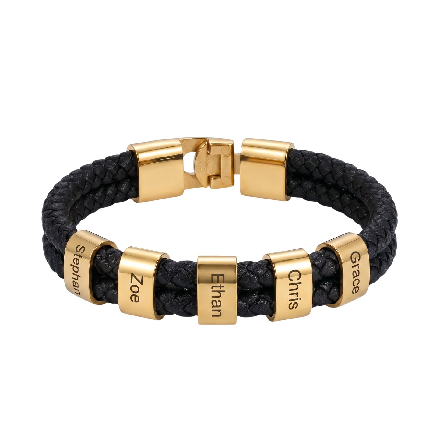 Double Braided Leather Bangle With Square Charm For Men